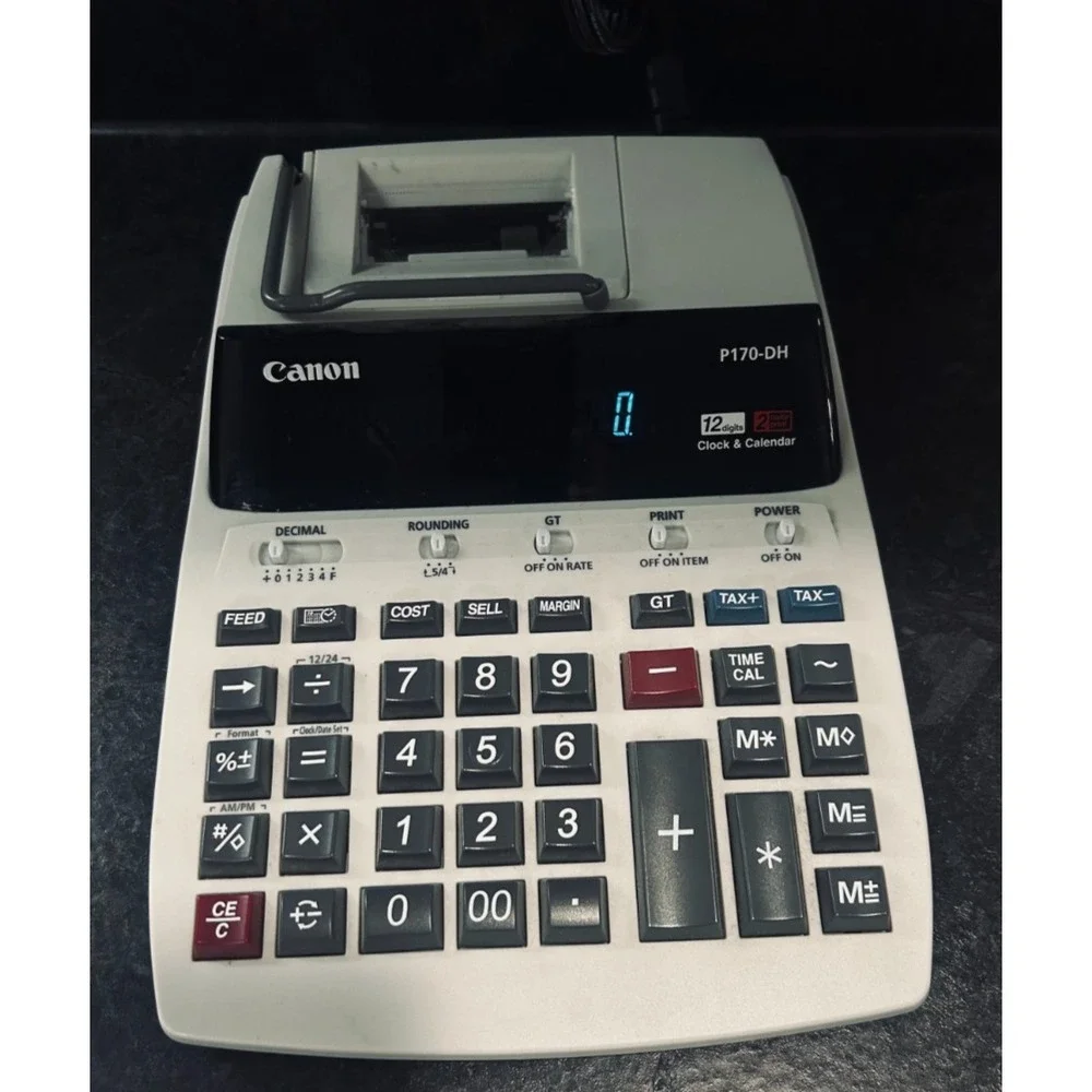 Canon P170-DH Printing Calculator 12 Digit 2-Color Desktop Adding Machine TESTED